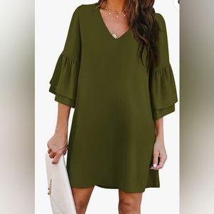 BELONGSCI Women's 2023 Summer Dress Sweet & Cute‎ V-Neck Bell Sleeve Shif…